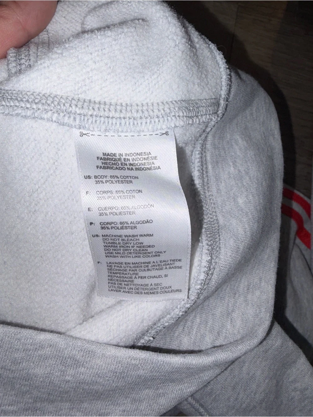 adidas Essentials Grey Hoodie with Red  3 Stripes Logo Pullover with Hood Lining